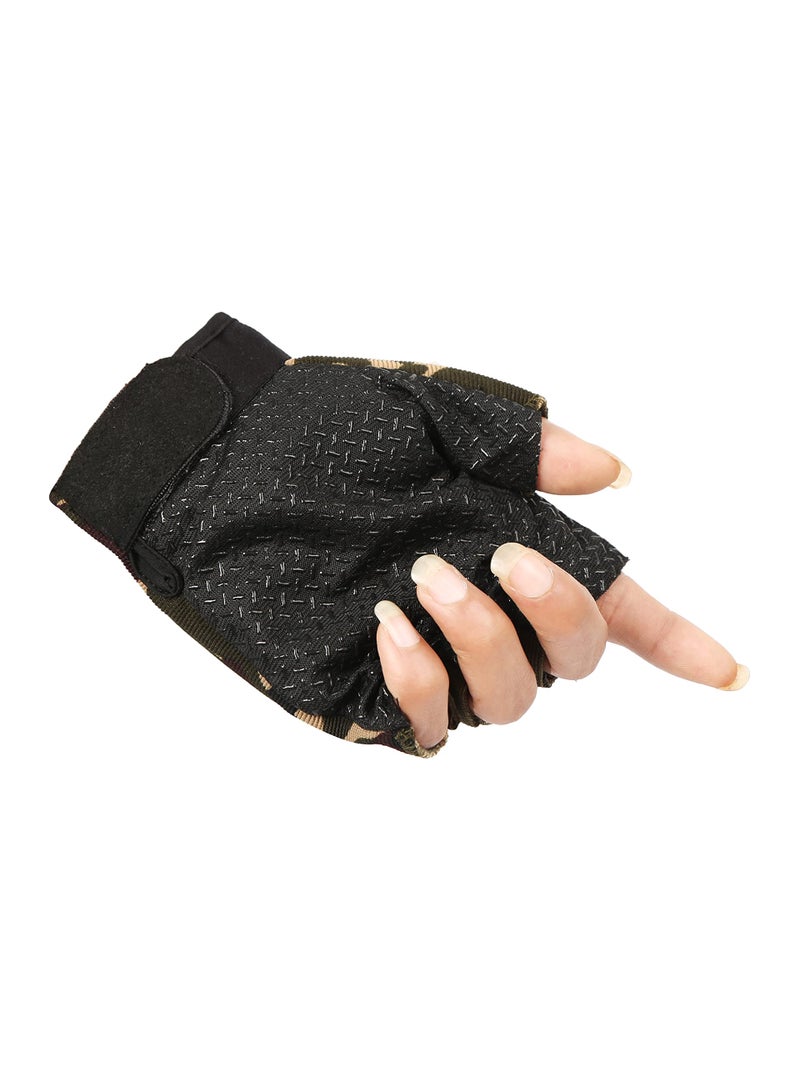 FabSeasons Cycling Riding, Mountain Bike Half Finger Anti-Slip Gloves for Men & Women (Beige) - Image 4