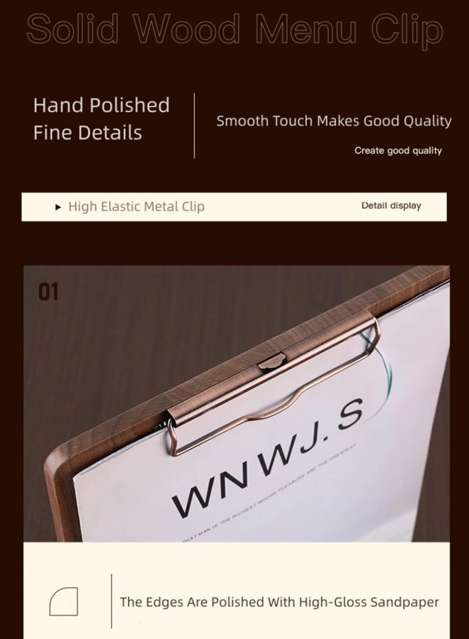 Banjiang Solid Hardwood Walnut Clipboard with Stand Set - Ideal for Menu Display, Receipt Holder, and More for Restaurants, Bars, Coffee Shops, Self-Service BBQ, Tables, and Countertops - Image 2