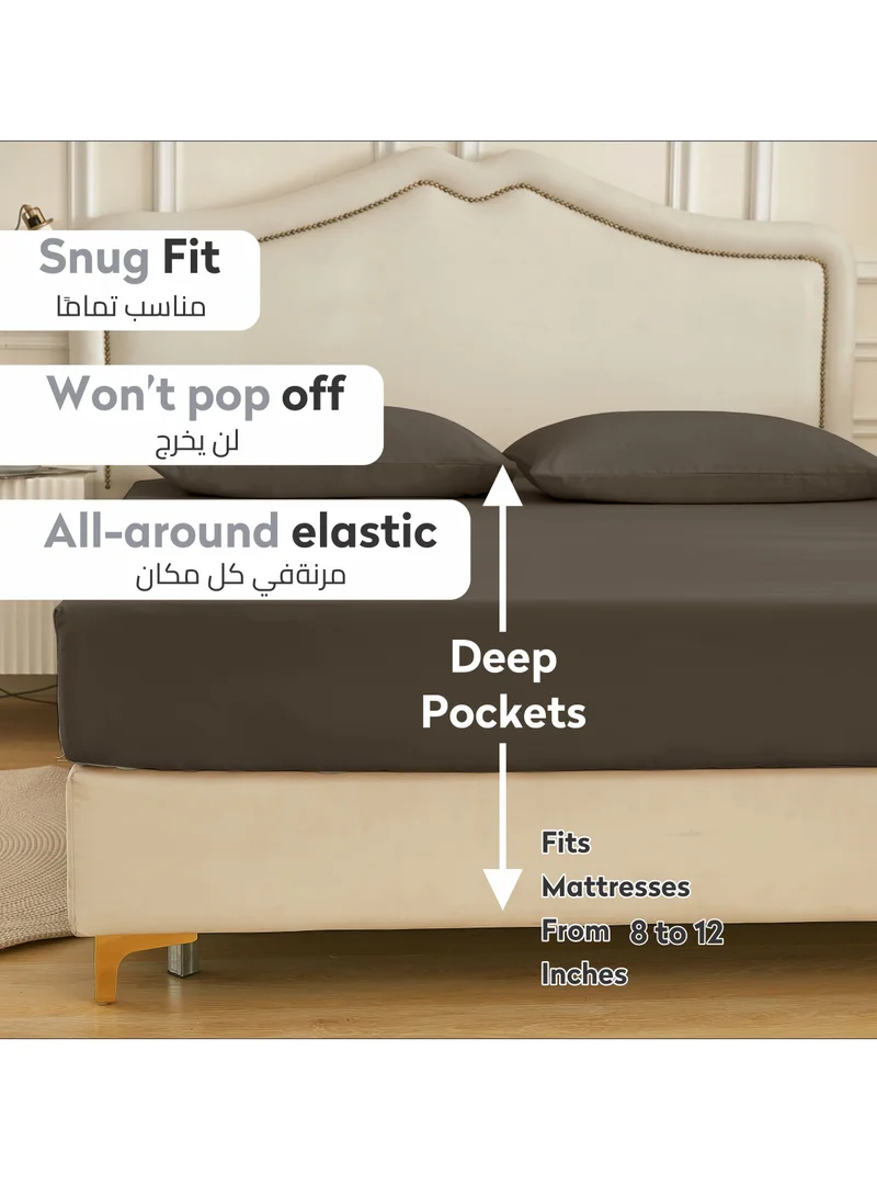Donetella Bedding Fitted Sheet - Fits 90x190 Cm Bed For Single Bed 2 Pcs (1 Fitted Sheet and 1 Pillowcase) - 30 Cm Deep Pocket - Solid Bed Sheet