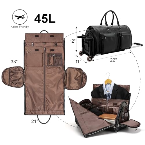 Modoker Rolling Garment Bag for Travel Wheeled Duffel Bag Luggage Suit Travel Bags for Men and Women,3 in 1 Carry on Convertible Garment Bag with Wheels,Black - Image 3