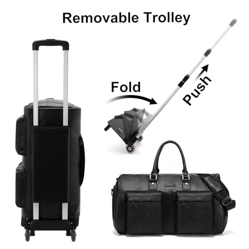 Modoker Rolling Garment Bag for Travel Wheeled Duffel Bag Luggage Suit Travel Bags for Men and Women,3 in 1 Carry on Convertible Garment Bag with Wheels,Black - Image 2