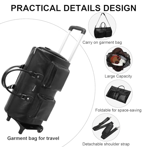 Modoker Rolling Garment Bag for Travel Wheeled Duffel Bag Luggage Suit Travel Bags for Men and Women,3 in 1 Carry on Convertible Garment Bag with Wheels,Black - Image 4
