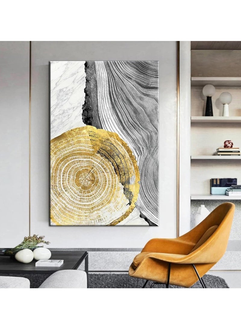 Wooden Twist Modern Decorative Abstract Golden Grey Tree Stump Canvas Wall Art Painting Set of 2 (90 x 60 cm)  - Image 3