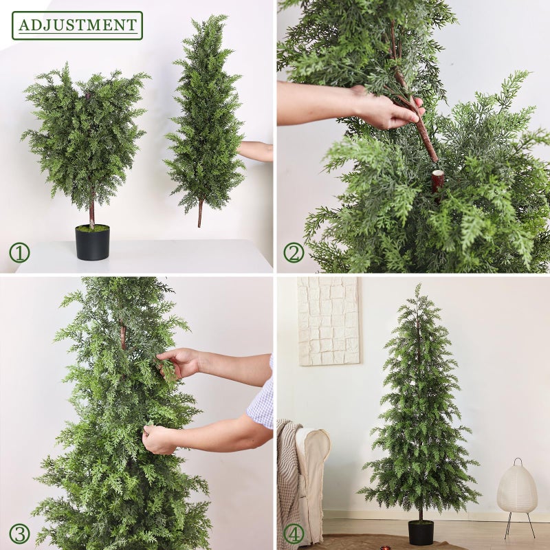 YXZZWL 4FT Real Touch Cedar Topiary Trees for Front Porch Decor, Artificial Shrubs Faux Plants Potted UV Resistant Fake Greenery for Outdoor Indoor Door Garden Farmhouse Home Decoration (Set of 2) - Image 5