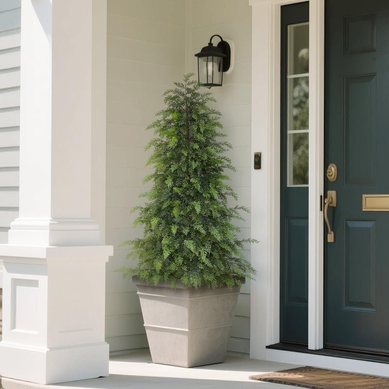 YXZZWL 4FT Real Touch Cedar Topiary Trees for Front Porch Decor, Artificial Shrubs Faux Plants Potted UV Resistant Fake Greenery for Outdoor Indoor Door Garden Farmhouse Home Decoration (Set of 2) - Image 2