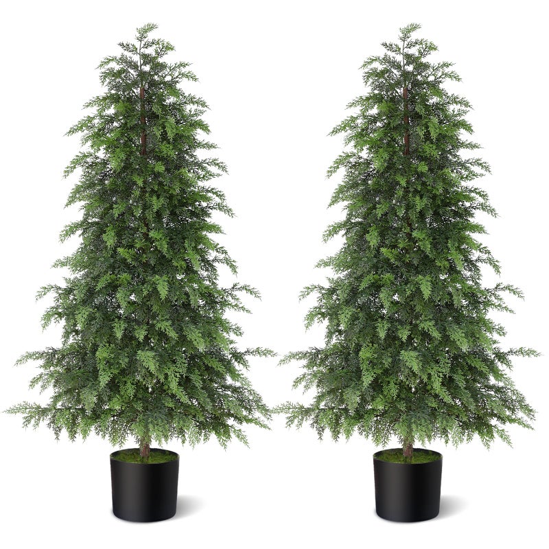 YXZZWL 4FT Real Touch Cedar Topiary Trees for Front Porch Decor, Artificial Shrubs Faux Plants Potted UV Resistant Fake Greenery for Outdoor Indoor Door Garden Farmhouse Home Decoration (Set of 2) - Image 1