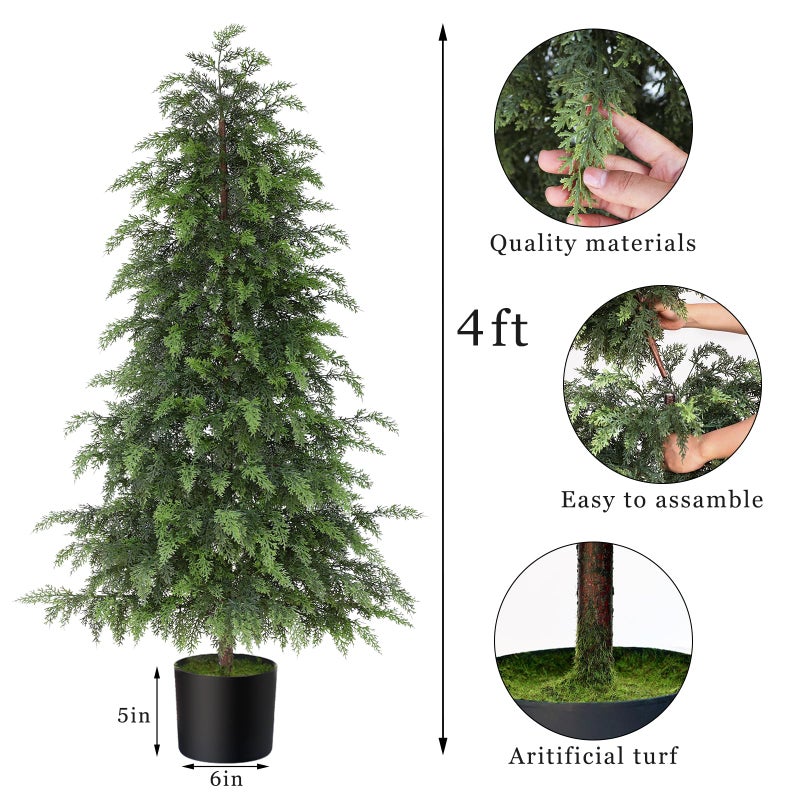 YXZZWL 4FT Real Touch Cedar Topiary Trees for Front Porch Decor, Artificial Shrubs Faux Plants Potted UV Resistant Fake Greenery for Outdoor Indoor Door Garden Farmhouse Home Decoration (Set of 2) - Image 4
