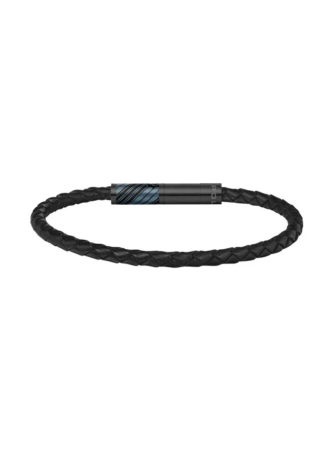 بوليس Plaint Black Leather With Black And Grey Motif Gents BraceletPEAGB0033206