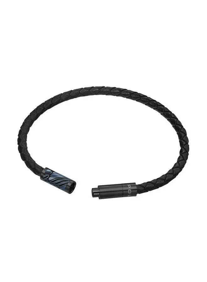 POLICE Plaint Black Leather With Black And Grey Motif Gents BraceletPEAGB0033206