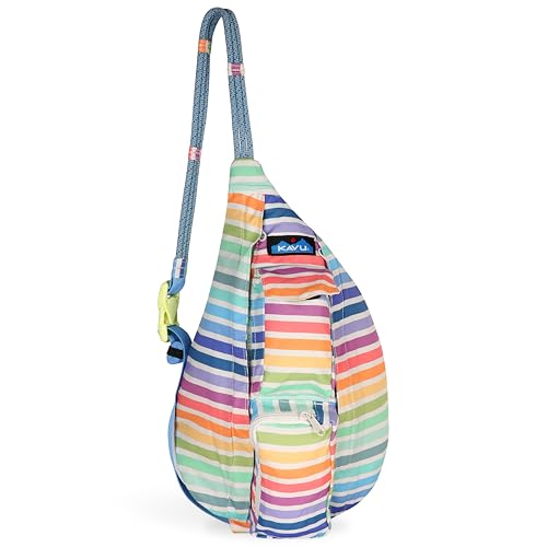 KAVU Mini Slingback Pack with Adjustable Rope Shoulder Strap Rainbow Stripe - Image 1