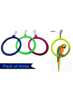 MASHKI Bird Toys & Swings For Love Birds, Parrot, Parakeet, Budgie, Cocktail Pet Birds. 3 Bird Swing In Multicolor With Ss Hook - For Small To Medium Size Birds (3.25 Inch)  - Image 2