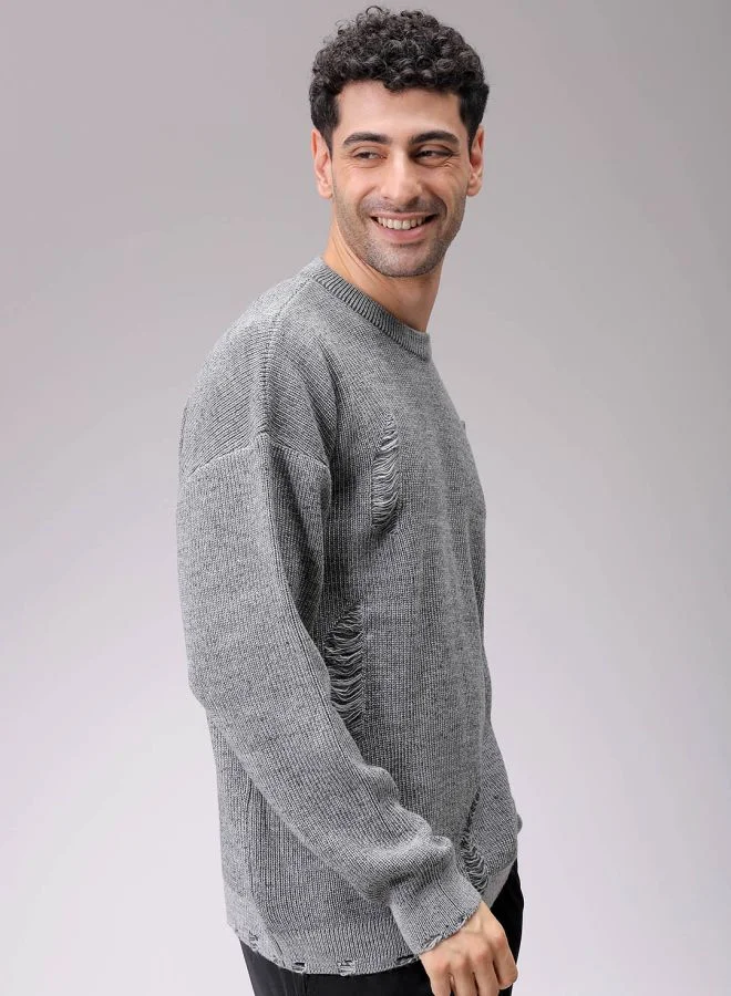 شركة المرآب الهندية Men Oversized Textured Crew Neck Sweater