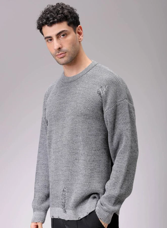 شركة المرآب الهندية Men Oversized Textured Crew Neck Sweater
