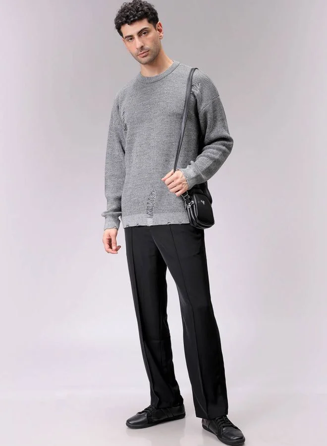 شركة المرآب الهندية Men Oversized Textured Crew Neck Sweater