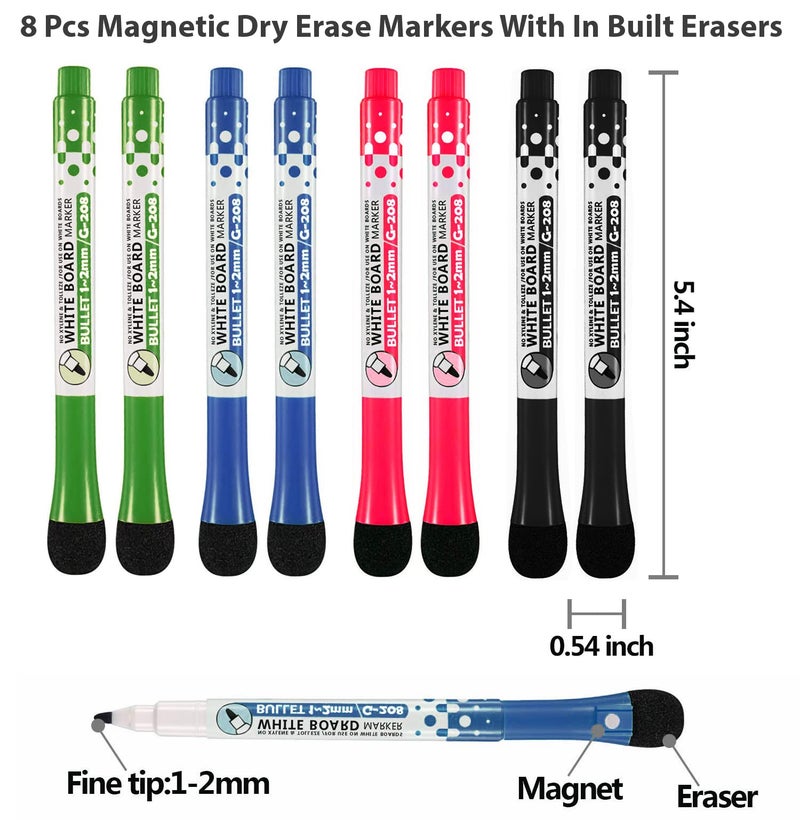 STORE 2508 Magnetic Dry Erase Whiteboard Markers & Whiteboard Dusters Multicolour Pack of 8 - Image 2