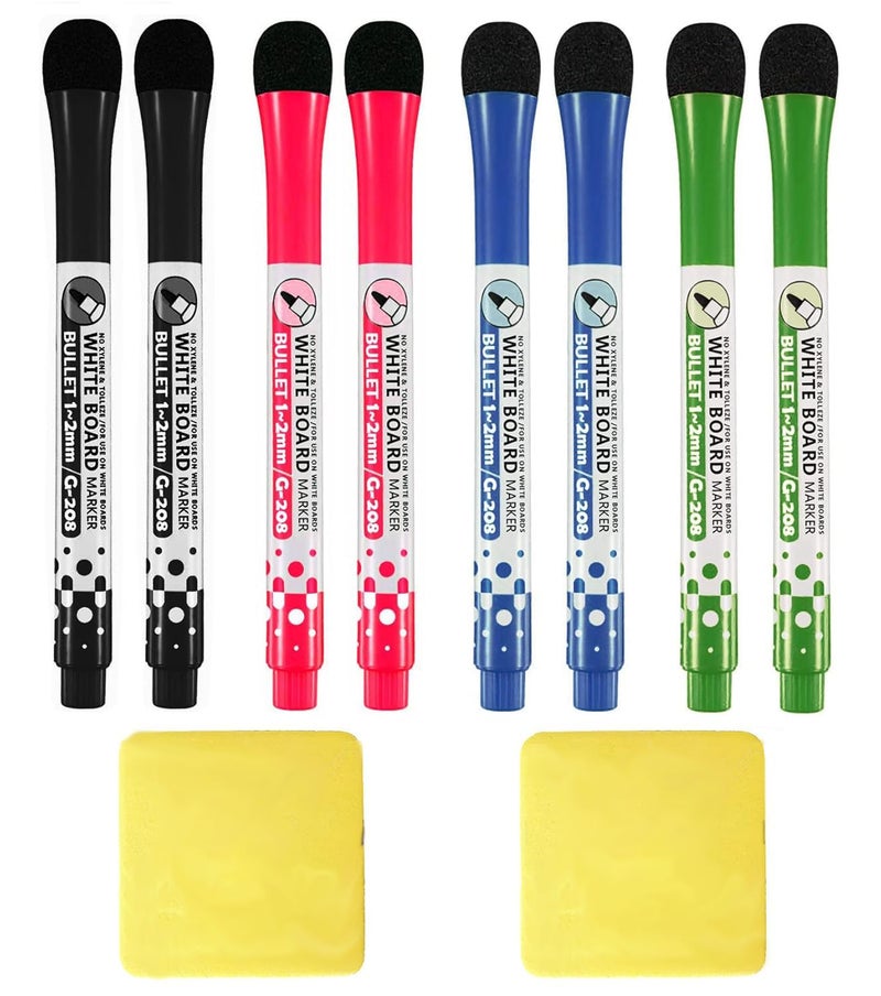 STORE 2508 Magnetic Dry Erase Whiteboard Markers & Whiteboard Dusters Multicolour Pack of 8 - Image 5