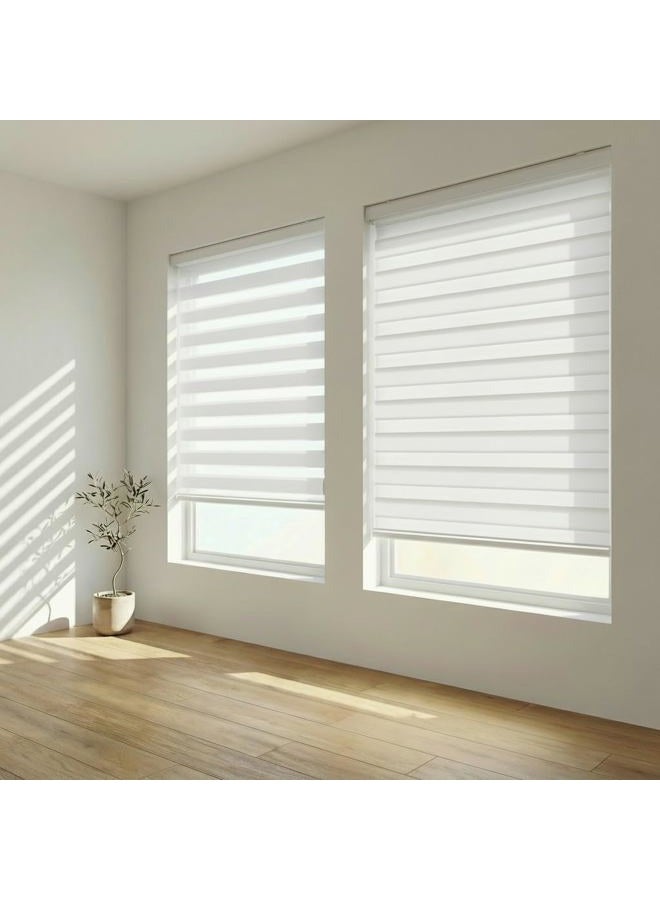 Foiresoft Cordless Custom Zebra Roller Shades and Blinds [FBA Basic, White, W 26 x H 48 inch] Dual Layer Sheer or Privacy Light Control, Day and Night Window Drapes, 24 to 70 inch Wide - Image 1