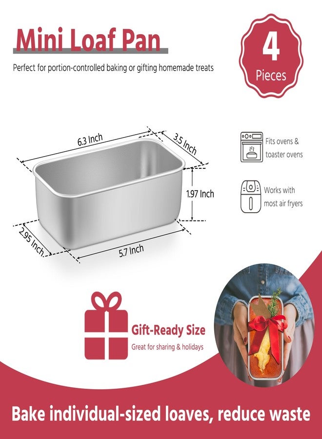 E-far Mini Loaf Pan Set of 4, Small Stainless Steel Bread Baking Pans for Oven, 6.3 x 3.5 Inch Tiny Meatloaf Pans for Homemade Bread Pound Cake Brownies, Non-toxic & Dishwasher Safe - Image 2