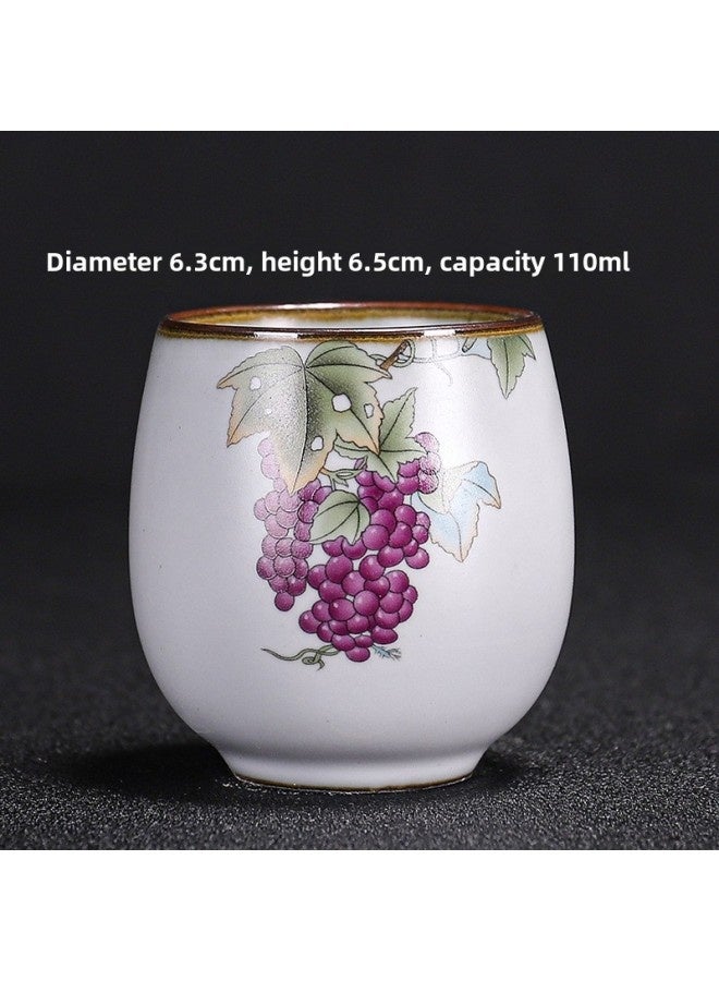 Ru Kiln Teacup Master Cup Individual Single Cup Open Piece Ice Flower Glaze Ceramic Tea Tasting Cup Kung Fu Tea Set Tea Bowl Gift Box-Color:Ru Kiln Moon White Round Melting Cup-grape Collection And Purchase To Get A Tea Towel-Capacity:Other - Image 1