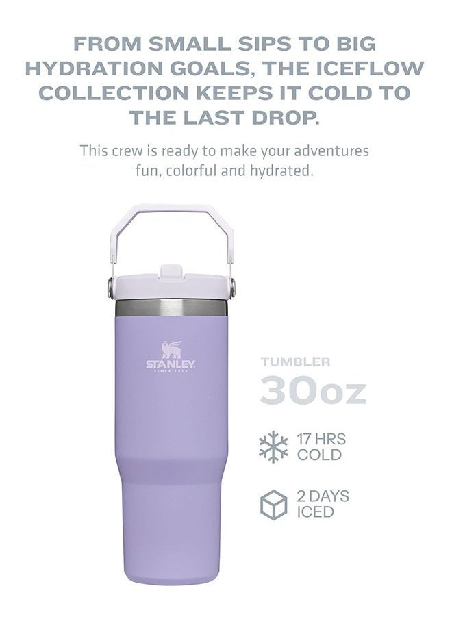 Stanley - IceFlow Stainless Steel Tumbler 30oz, Leak-Resistant, Vacuum Insulated Water Bottle with Straw, Keeps Drinks Cold for 12 Hours or Iced for 2 Days, Ideal for Home, Office, or Travel, Lavender – Stylish & Durable Hydration Solution - Image 1