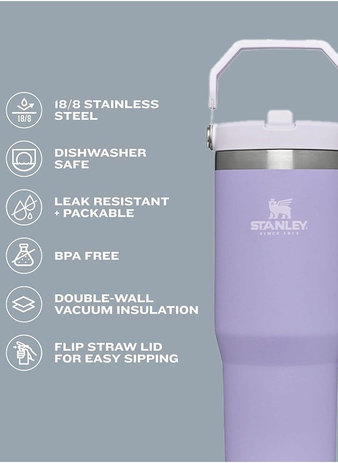 Stanley - IceFlow Stainless Steel Tumbler 30oz, Leak-Resistant, Vacuum Insulated Water Bottle with Straw, Keeps Drinks Cold for 12 Hours or Iced for 2 Days, Ideal for Home, Office, or Travel, Lavender – Stylish & Durable Hydration Solution - Image 1