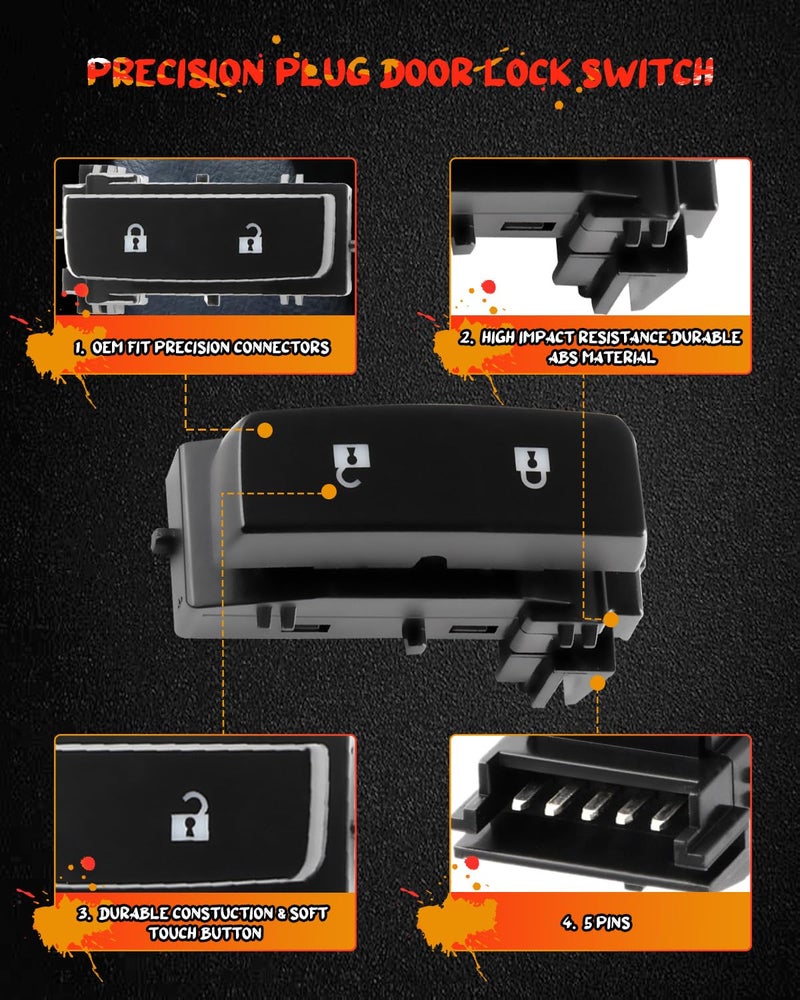 cciyu Power Door Lock Switch Front Passengers Side Replacement Fits for Chevy Silverado 1500 2500 HD 3500 HD 2007-13 2008-13 for GMC Sierra 1500 2500 HD 3500 HD 15804094 901-109 - Image 5