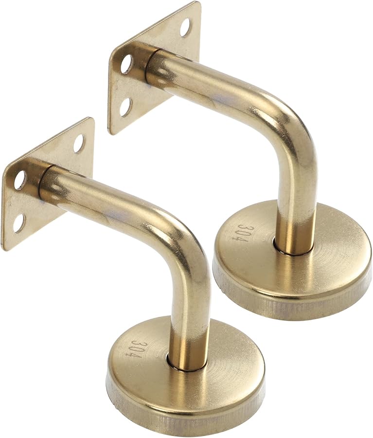 قطعتان من حوامل الدرابزين الفولاذية المقاومة للصدأ الثقيلة مثبتة على الحائط بتشطيب ذهبي معدني أنيق - Image 1