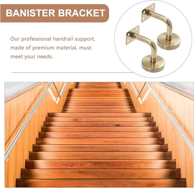 قطعتان من حوامل الدرابزين الفولاذية المقاومة للصدأ الثقيلة مثبتة على الحائط بتشطيب ذهبي معدني أنيق - Image 5