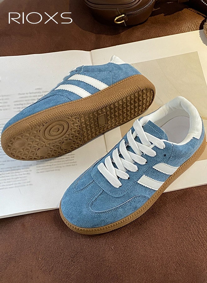 ريوكس أحذية رياضية نسائية، أحذية رياضية كلاسيكية رجعية، أحذية رياضية كاجوال منخفضة الرقبة للسيدات، أحذية رياضية عصرية مانعة للانزلاق مع كعب عادي/منصة، أحذية تنس تزلج بنعل مطاطي ناعم للسفر والعمل اليومي والتسوق، زرقاء - Image 4