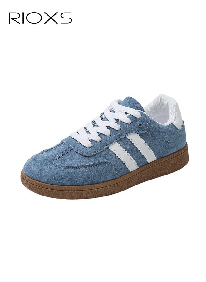 ريوكس أحذية رياضية نسائية، أحذية رياضية كلاسيكية رجعية، أحذية رياضية كاجوال منخفضة الرقبة للسيدات، أحذية رياضية عصرية مانعة للانزلاق مع كعب عادي/منصة، أحذية تنس تزلج بنعل مطاطي ناعم للسفر والعمل اليومي والتسوق، زرقاء - Image 2