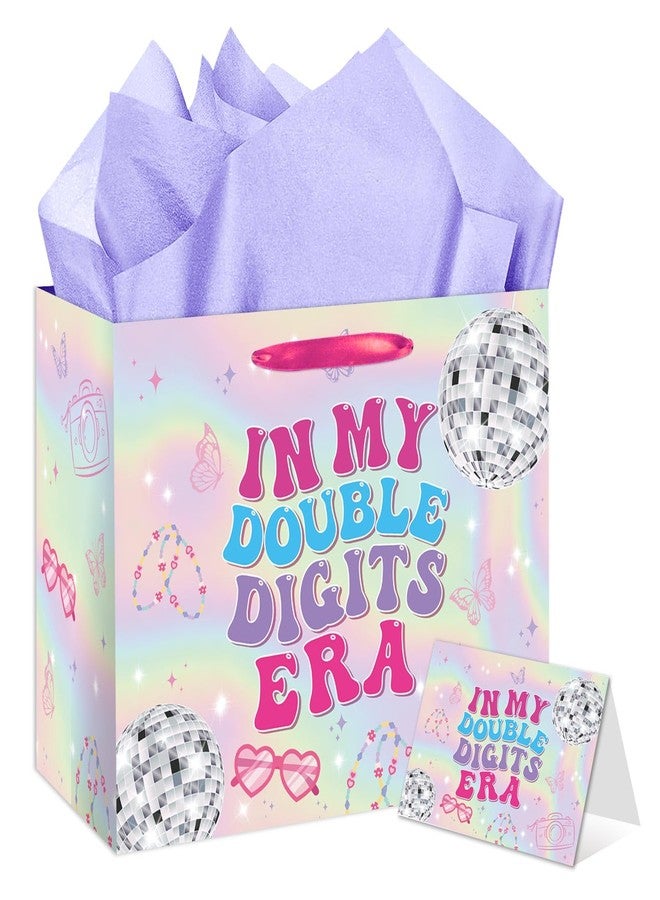 RTMISA 10th Birthday Gift Bag with Tissue Paper and Greeting Card 10 Year Old Birthday Gifts Wrapping Bag for Teen Girls Iridescent Happy Birth Day Party Decorations Supplies for Music Singer Merch - Image 1