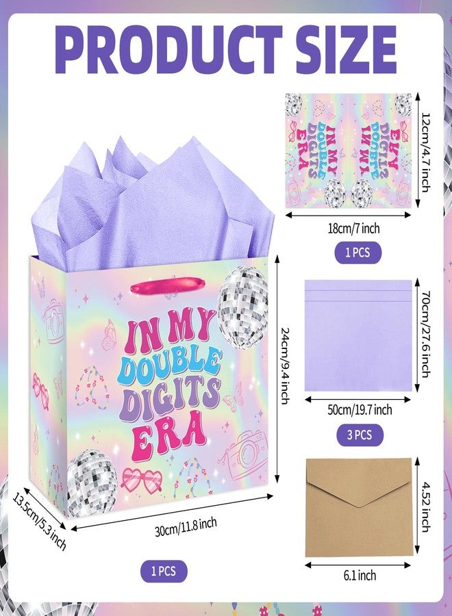 RTMISA 10th Birthday Gift Bag with Tissue Paper and Greeting Card 10 Year Old Birthday Gifts Wrapping Bag for Teen Girls Iridescent Happy Birth Day Party Decorations Supplies for Music Singer Merch - Image 2