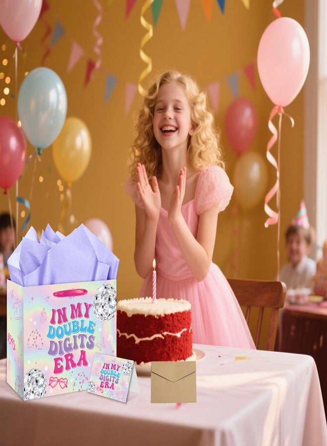 RTMISA 10th Birthday Gift Bag with Tissue Paper and Greeting Card 10 Year Old Birthday Gifts Wrapping Bag for Teen Girls Iridescent Happy Birth Day Party Decorations Supplies for Music Singer Merch - Image 4