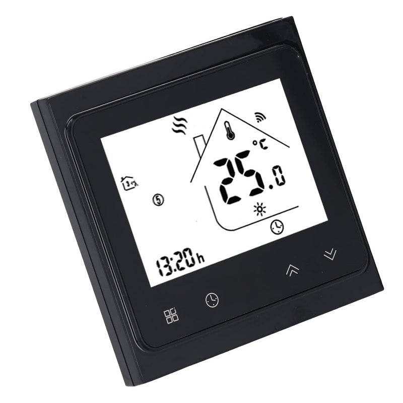 Weekly Programmable LCD Thermostat For Hot Water System With Data Storage Acrylic Panel Black - Image 1