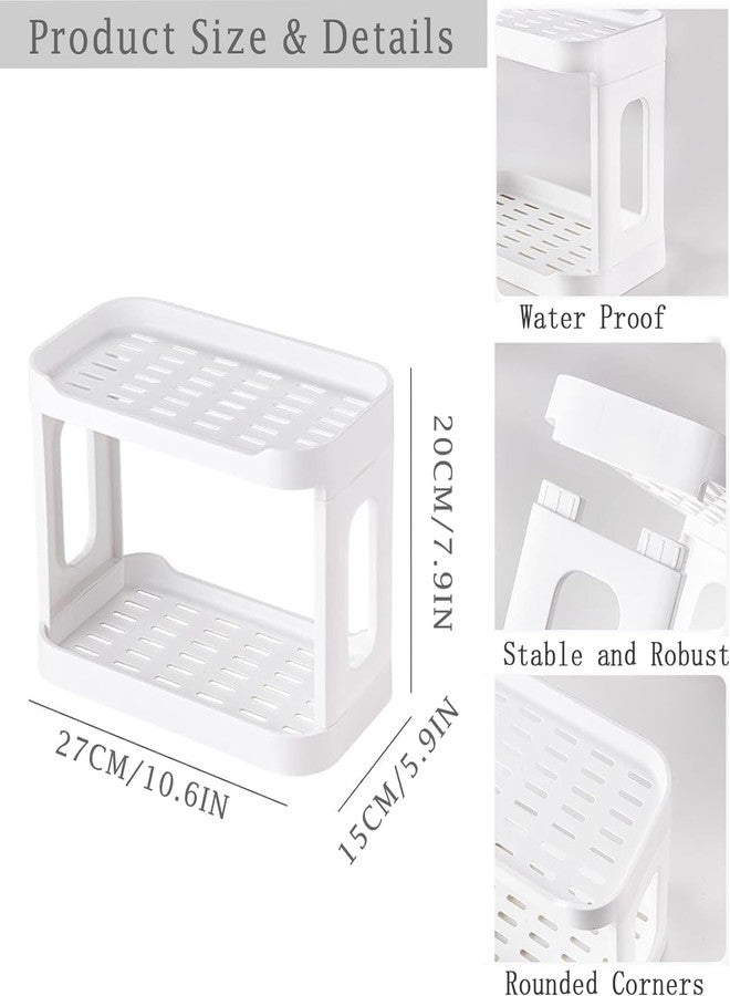 Homava Double Layer Storage Rack for Kitchen Bathroom Office Dorm, Large Capacity Fence Design Cosmetic Storage Holder Desk Side Storage Desk Organizer Shelf for Home Office | White - Image 5