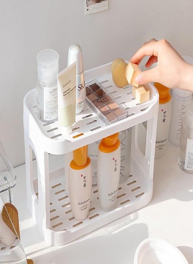 Homava Double Layer Storage Rack for Kitchen Bathroom Office Dorm, Large Capacity Fence Design Cosmetic Storage Holder Desk Side Storage Desk Organizer Shelf for Home Office | White - Image 1