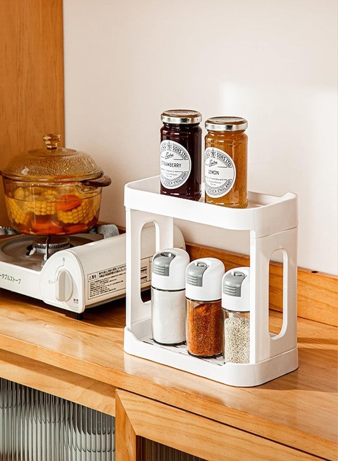 Homava Double Layer Storage Rack for Kitchen Bathroom Office Dorm, Large Capacity Fence Design Cosmetic Storage Holder Desk Side Storage Desk Organizer Shelf for Home Office | White - Image 4