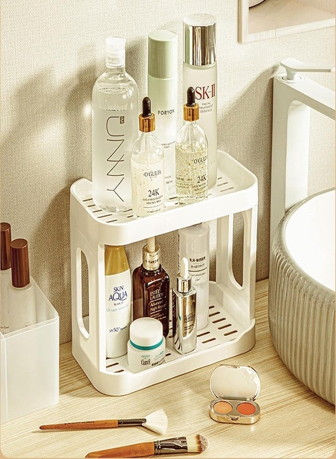 Homava Double Layer Storage Rack for Kitchen Bathroom Office Dorm, Large Capacity Fence Design Cosmetic Storage Holder Desk Side Storage Desk Organizer Shelf for Home Office | White - Image 2