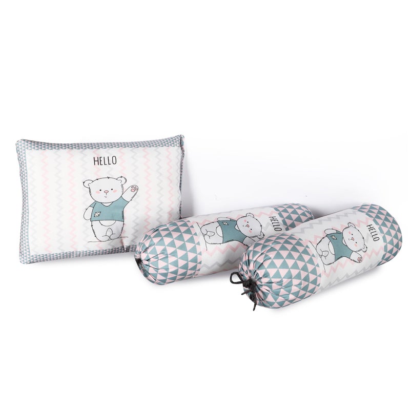 Remixon REMIXON Grey 3 Pillows & Rectangle Shape Teddy Bear Character Cotton Baby Bed for 0-1 Year BB106  - Image 2