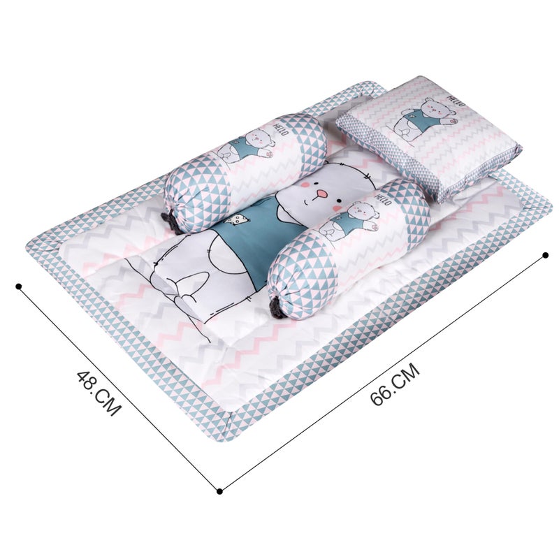 Remixon REMIXON Grey 3 Pillows & Rectangle Shape Teddy Bear Character Cotton Baby Bed for 0-1 Year BB106  - Image 3