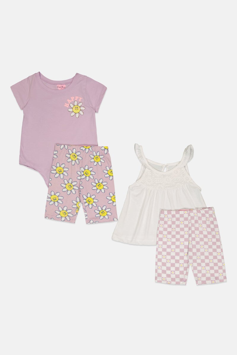 Freestyle طقم تي شيرت وشورتات بناتي للأطفال 4 قطع، متعدد الألوان - Image 4