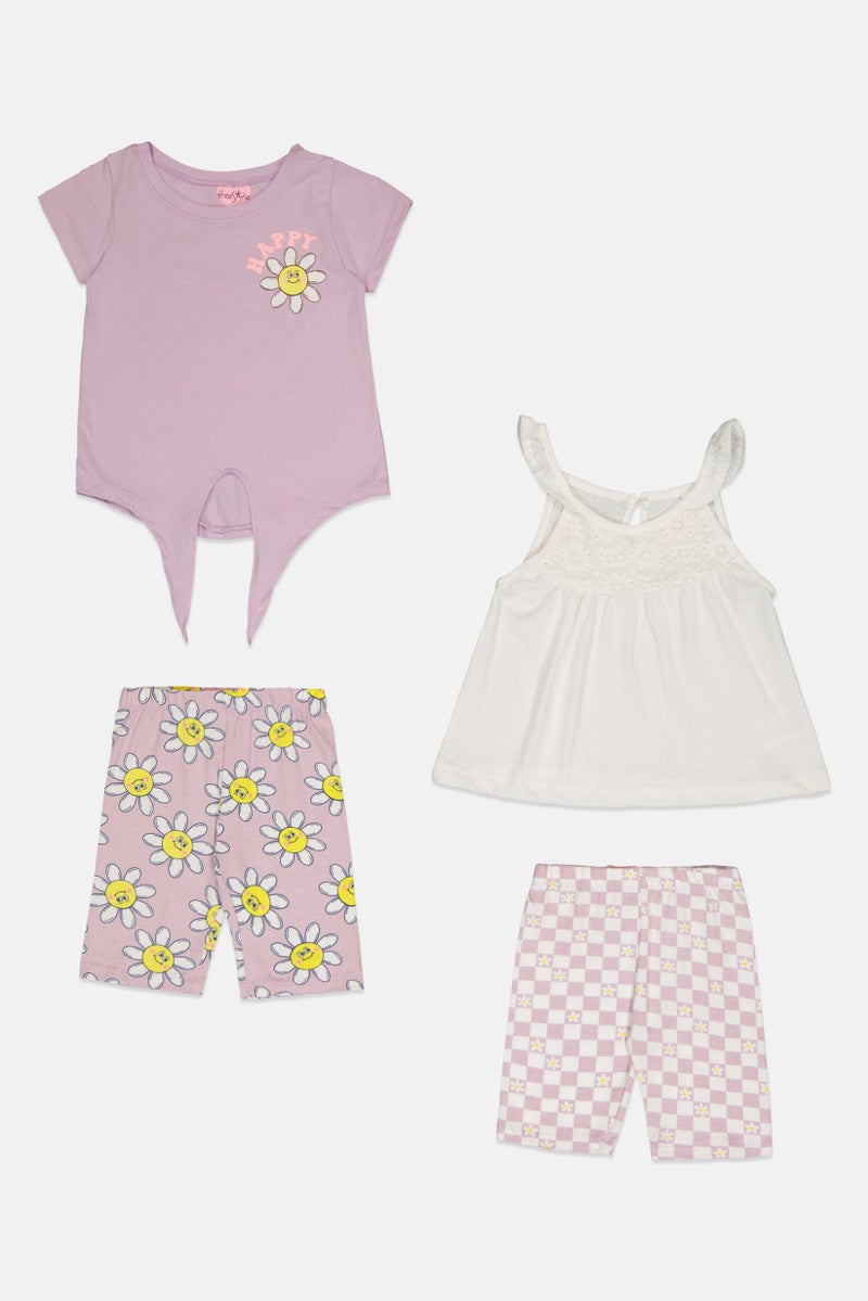 Freestyle طقم تي شيرت وشورتات بناتي للأطفال 4 قطع، متعدد الألوان - Image 2