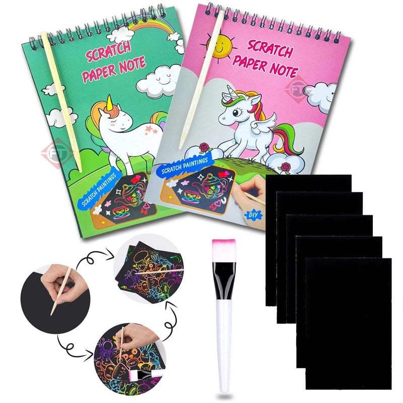 Firstly 2 Scratch Notebooks+ 2 Stylus+1 Brush| Party Bag Fillers for Kids, Prize Box Fillers for Kids Party Kid Party Favours Small Toy for Game Prizes - Image 1