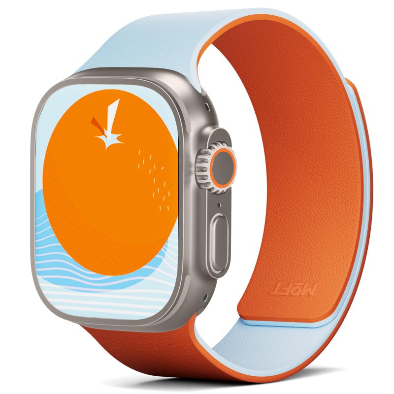 MOFT Snap Duo Watch Bands Compatible with Apple Watch,Quick Magnetic Wear,Duo-Color&Soft Silicone,iWatch Bands for Ultra 3/2/1,Series 11/10/9/8/7/SE/6/5/4/3/2/1,42/44/45/46/49mm,Wake OrangexSwell Blue - Image 1