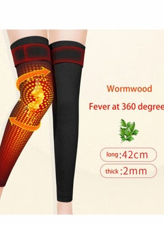 Gonice 1 Pcs Self Heating Wormwood Knee Brace Long Compression Sleeve for Women Men Thermal Cotton Leg Warmer Pads Cold Protector, Heated Massager Wrap Arthritis Joint Pain Relief, L  - Image 4