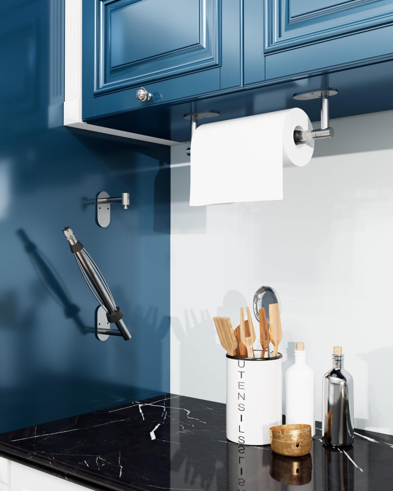 BATHDANCE Paper Towel Holder Under Cabinet, Single Hand Operable Roll Holder with Damping Effect,No Drilling or Wall Mounted SUS304 Stainless Steel for Kitchen Bathroom (Sliver) - Image 2