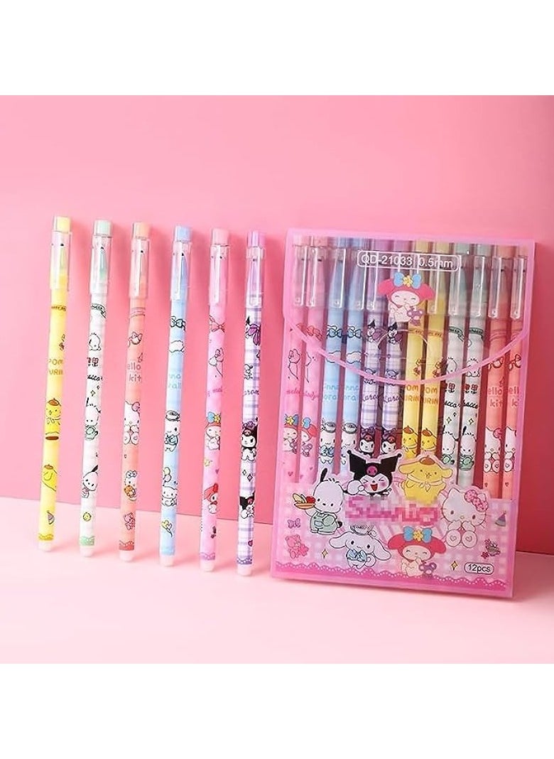 Sanrio 12 PCS Cartoon Sanrio Ballpoint Pens, Anime Gel Ink Pen Black 0.5mm Melody Gifts -  Kawaii Office School Supplies Set for Kid Teen Girls Students  - Image 4