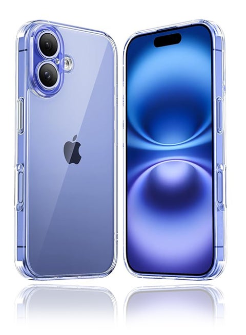 جراب مقاوم للصدمات لهاتف iPhone 16 Plus - فتحات فائقة الوضوح ومتينة ودقيقة - حماية من الخدوش والغبار والبقع - غطاء خلفي شفاف من السيليكون لهاتف iPhone 16 Plus