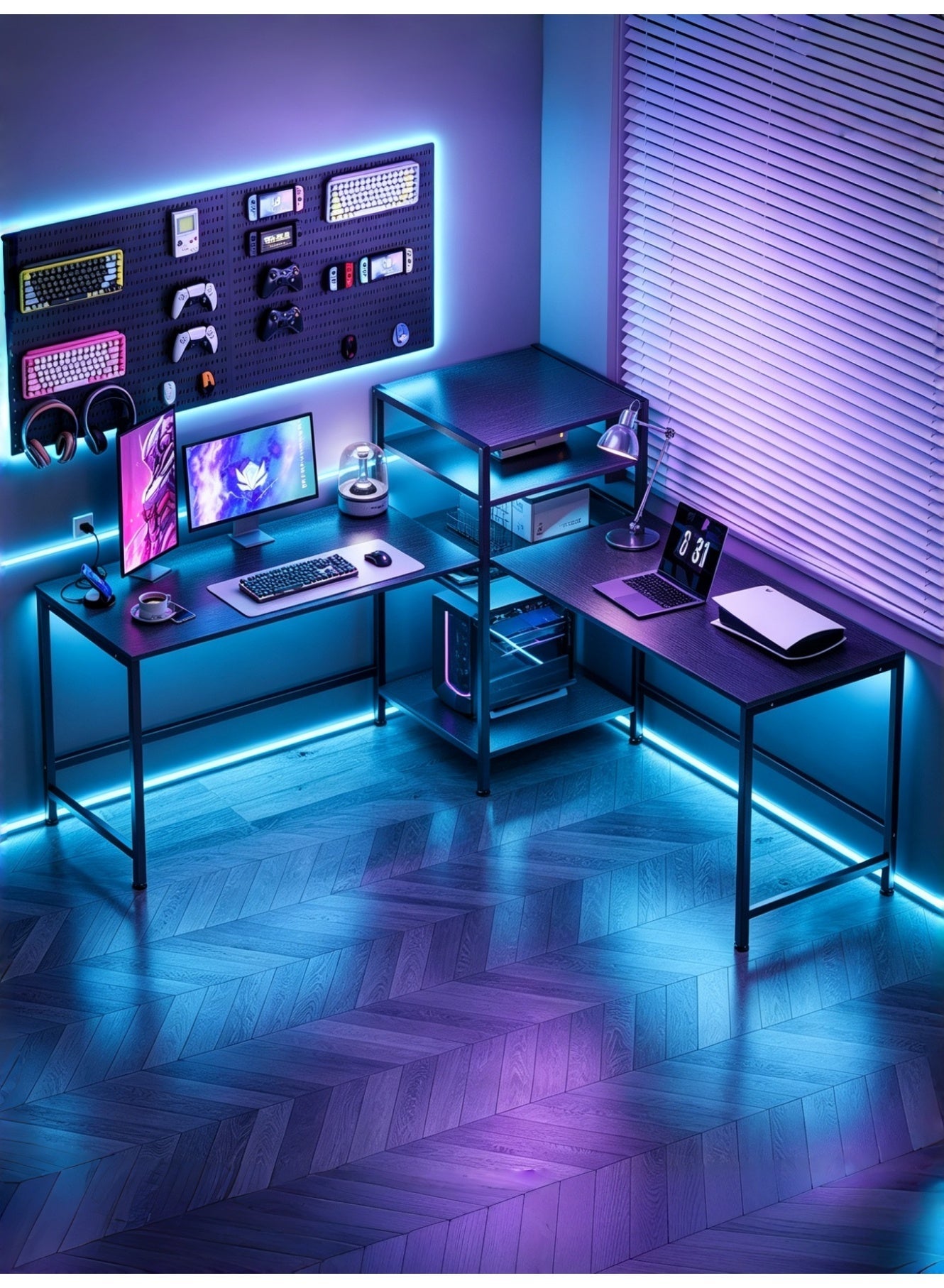 sheidlin SHEIDLIN l-shaped Reversible 2-person Gaming Computer Desk With 4-tier Storage Shelf