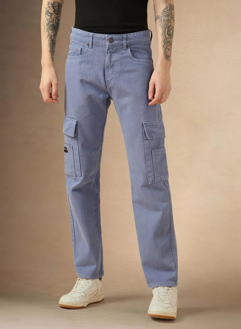 Dennis Lingo Men's Navyblue 100% Cotton Solid Full Length Relaxed Fit Jeans